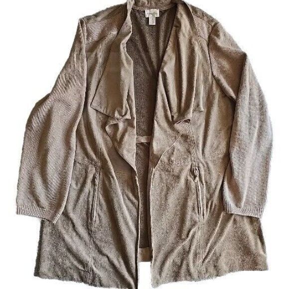 Chico’s Duster Jacket Size 4 Open Front Faux Suede Brown Open Blazer XXL 20/22 - Picture 1 of 8